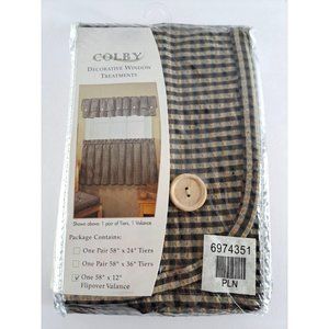 Colby Flipover Curtain Valance NWT NEW Brown Woven Checked Wood Buttons 58x12